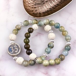 Blue Stone Om Essential Oil Diffuser Bracelet Set